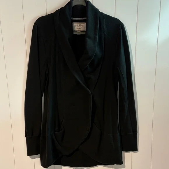 Lucky Brand long sweatshirt sweater cardigan button two pocket cotton terry L - Picture 1 of 9